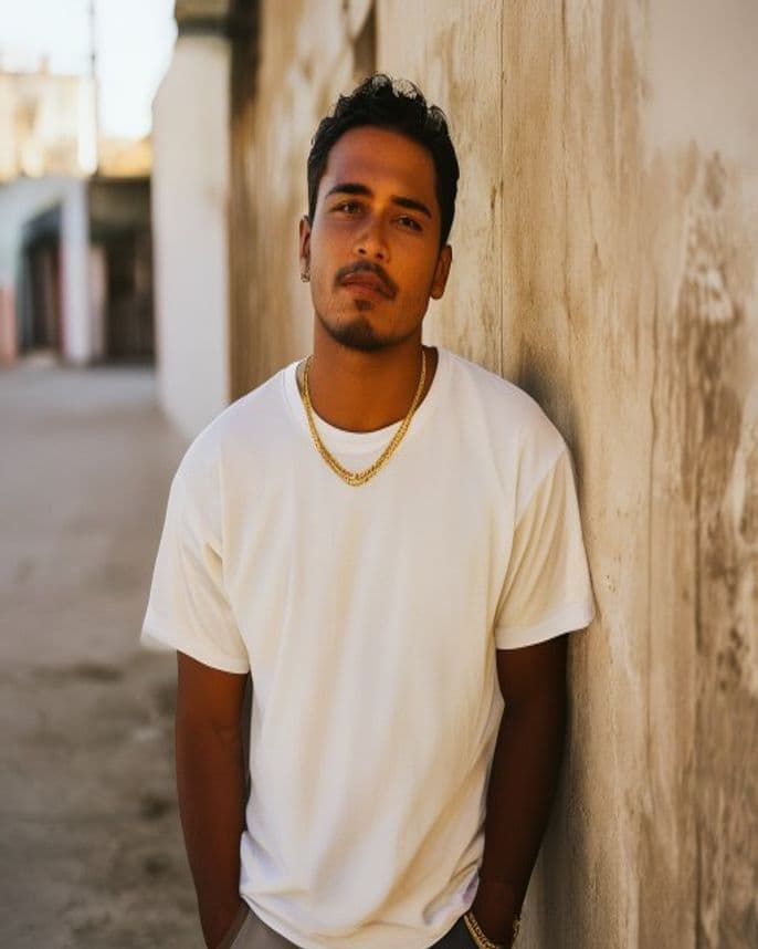 AI-generated lookbook: model wearing the The Lion bone colorway in Florida back alley · golden hour