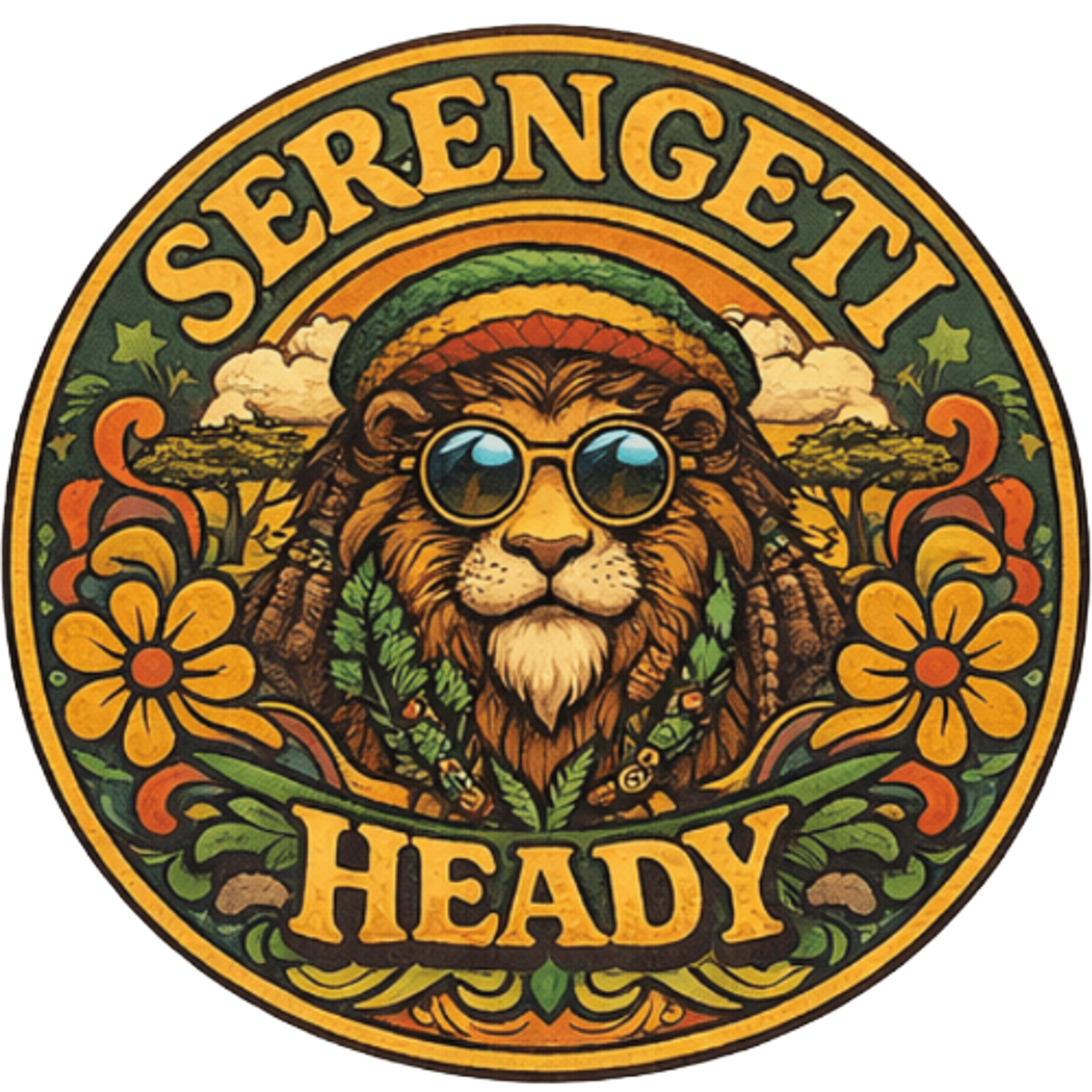 Serengeti Heady — Rasta lion crest, the flagship First Drop design